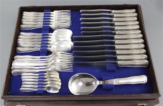 A 1960s canteen of Georg Jensen Danish sterling silver Dobbeltriflet pattern cutlery for six, pattern.
